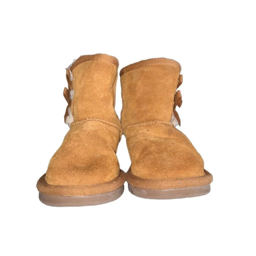 Koolaburra By UGG Toddler Size 7 Victoria Short Brown Tan Faux Fur‎ Suede Bows